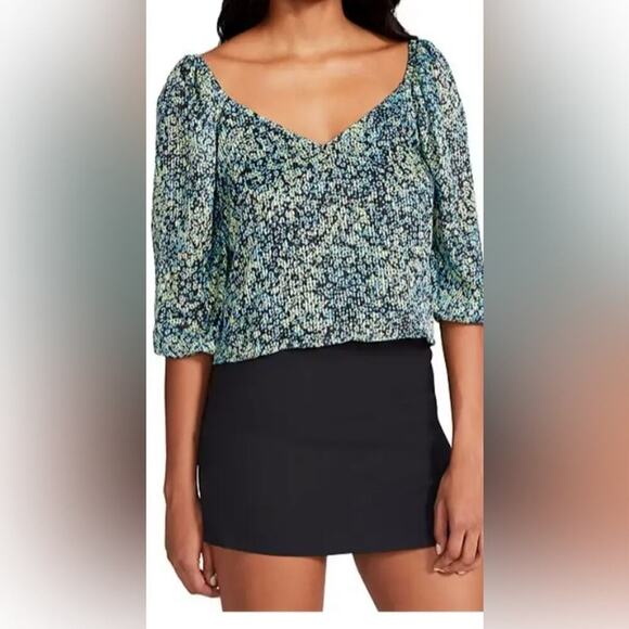 Steve Madden Ditsy Floral Chiffon Crinkle Blouse Balloon Sleeve Relaxed New 2X - Picture 1 of 10